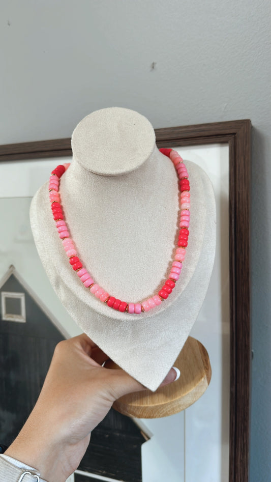 Multi-Color Beaded Necklace: Hot Pink