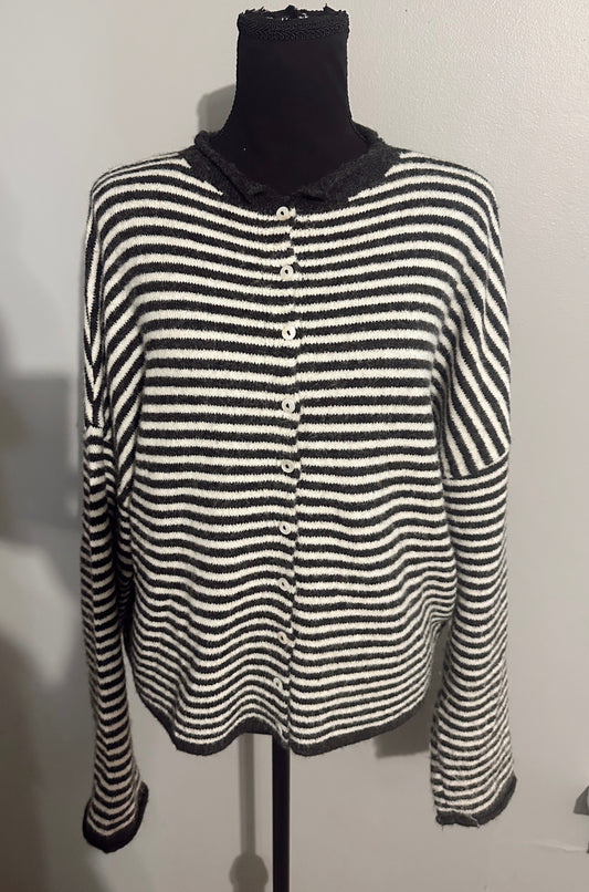 Piper Cardigan - Mini Striped : Charcoal