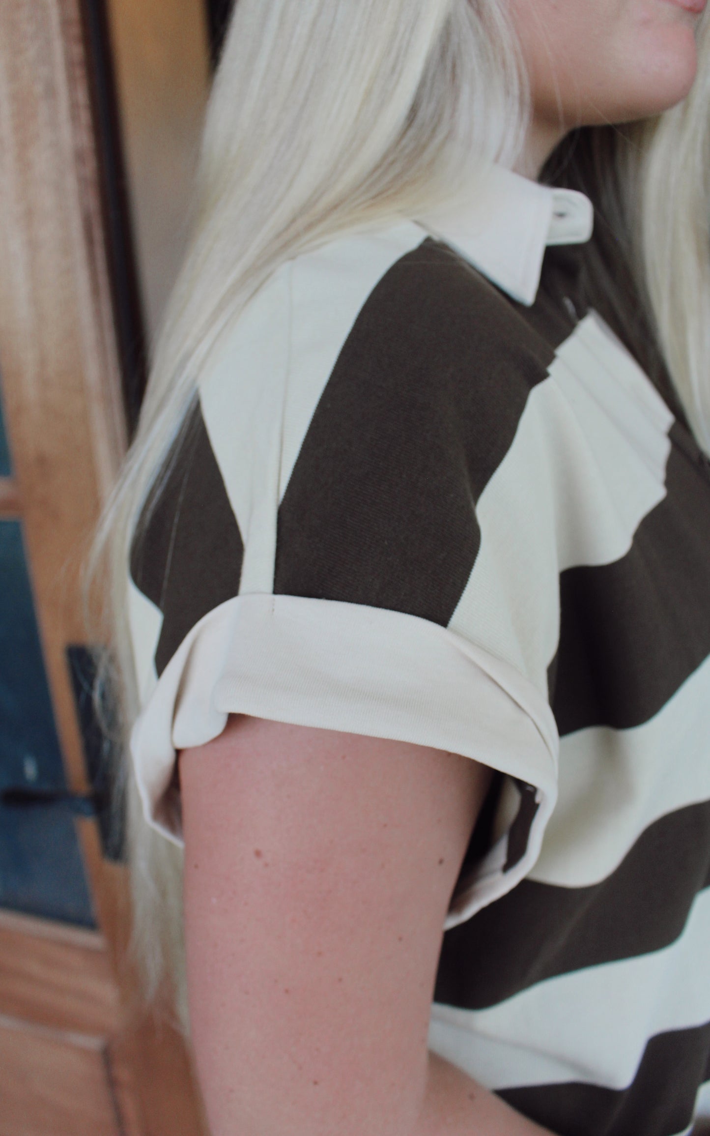 Wide Stripe Buttoned Collared Top