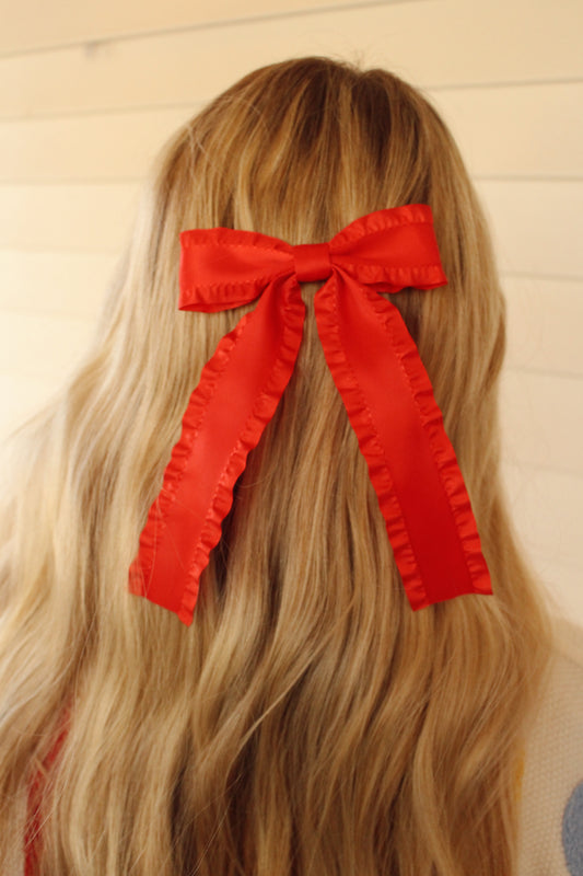 Love Game Frill Bow Hair Clip: Red