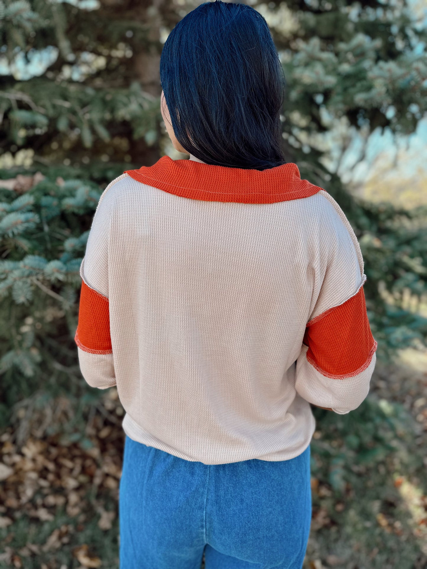 Thermal Color Block Collared Top