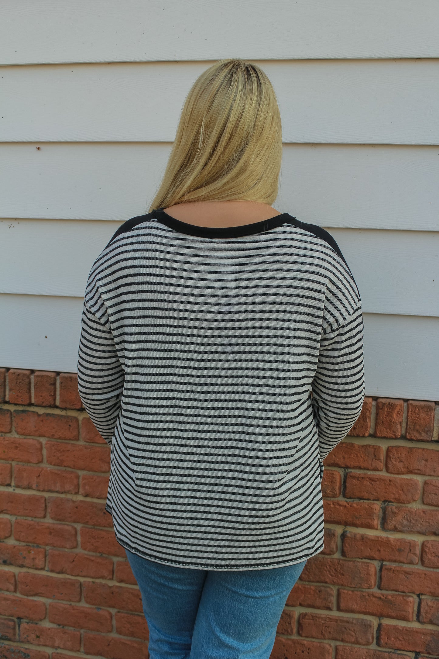 Striped Henley Long Sleeve (plus size)