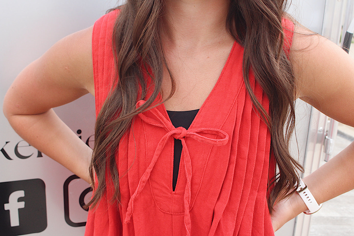 Washed Red Denim Romper