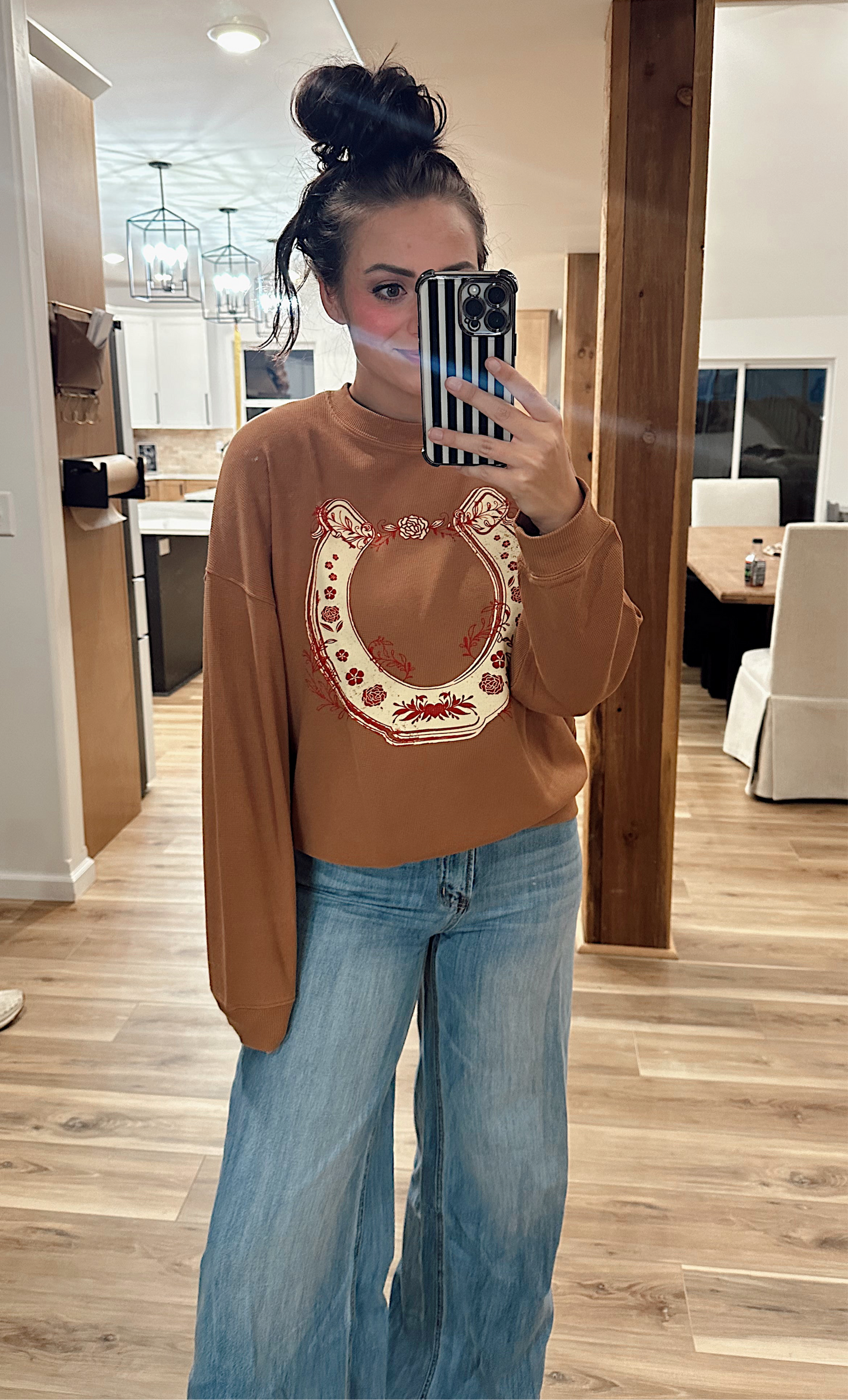 Floral Horseshoe Oversize Thermal Graphic Top