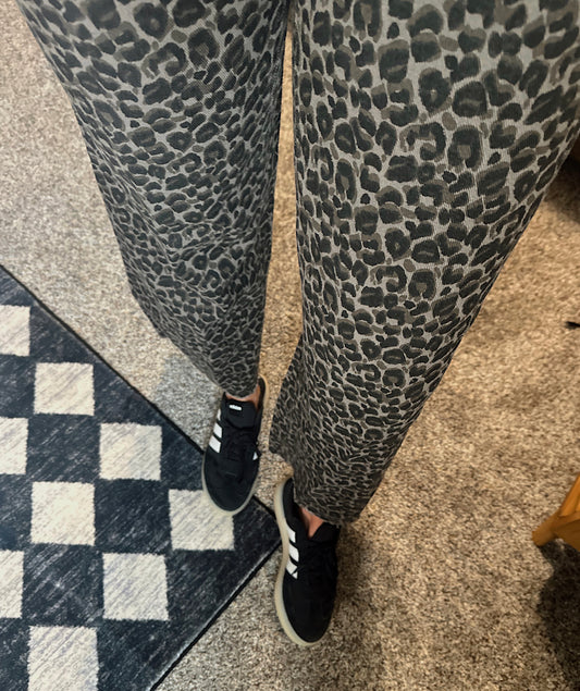 Leopard Printed Marine Straight Pants: Grey