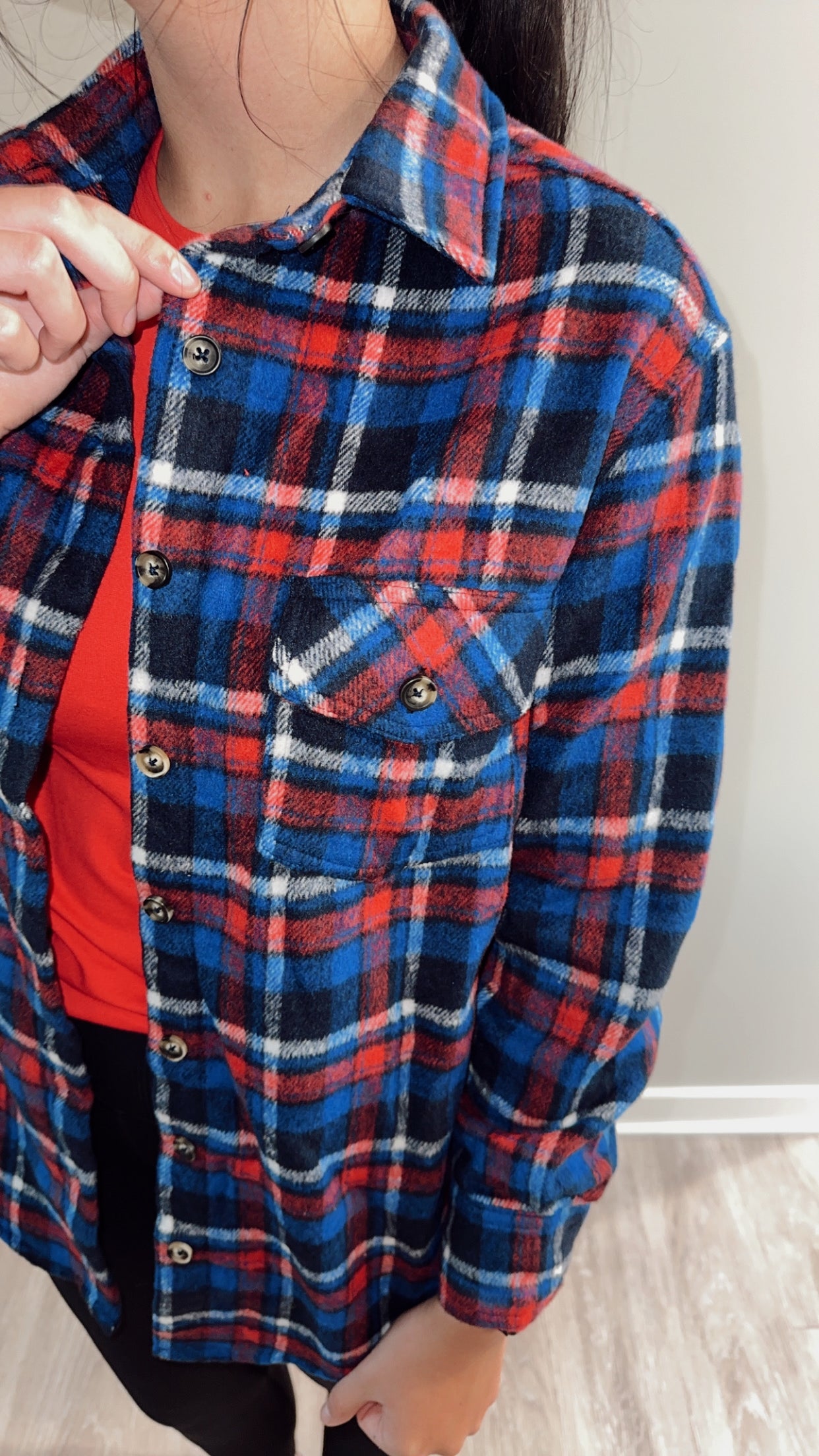 Plaid Flap Pocket Button Up Shacket