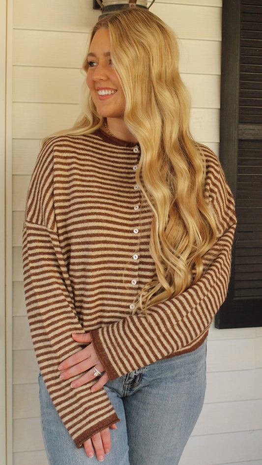 Piper Cardigan - Mini Striped : Brown