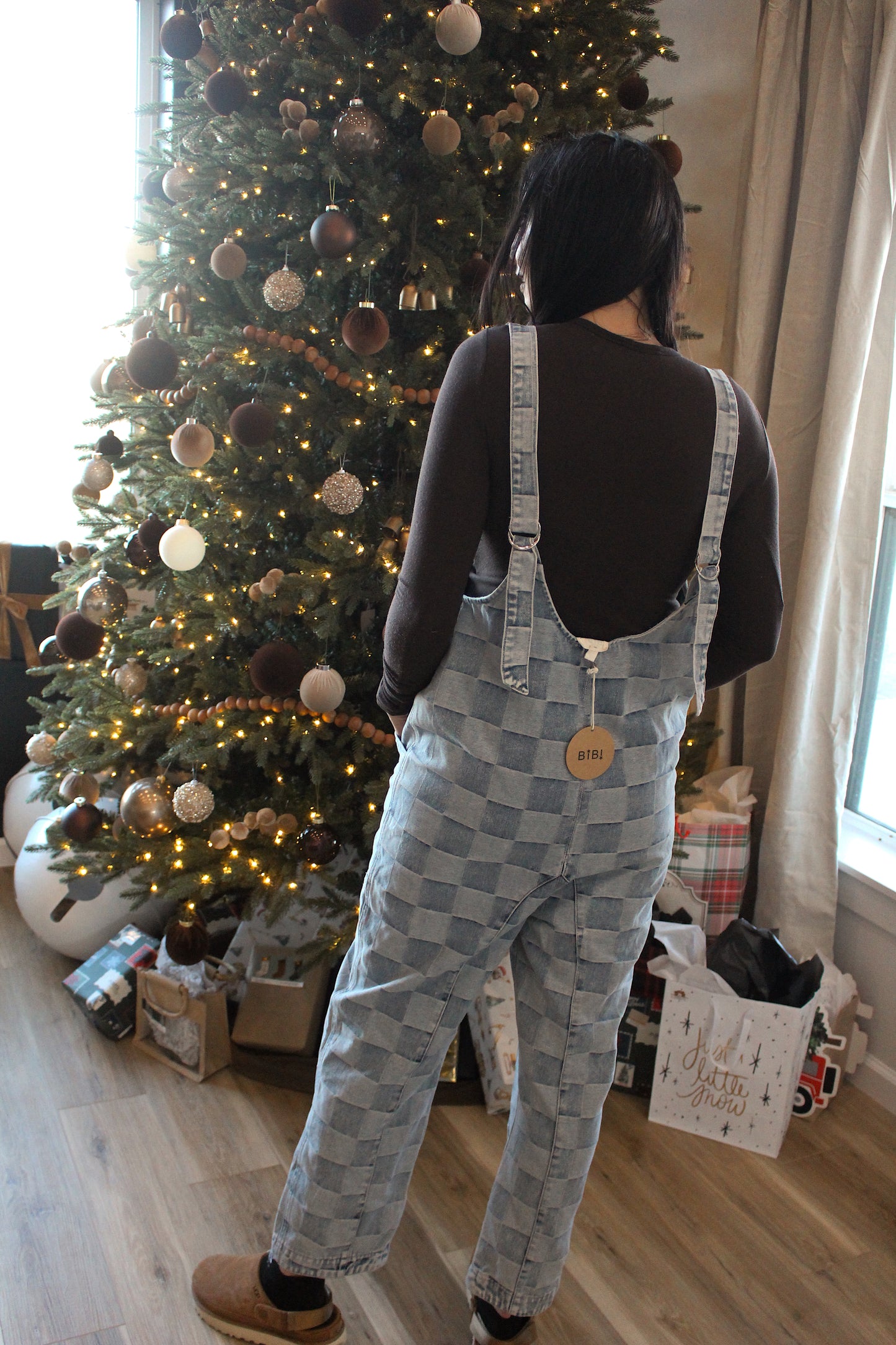 Low Rise Vintage Washed Checkered Denim Overalls