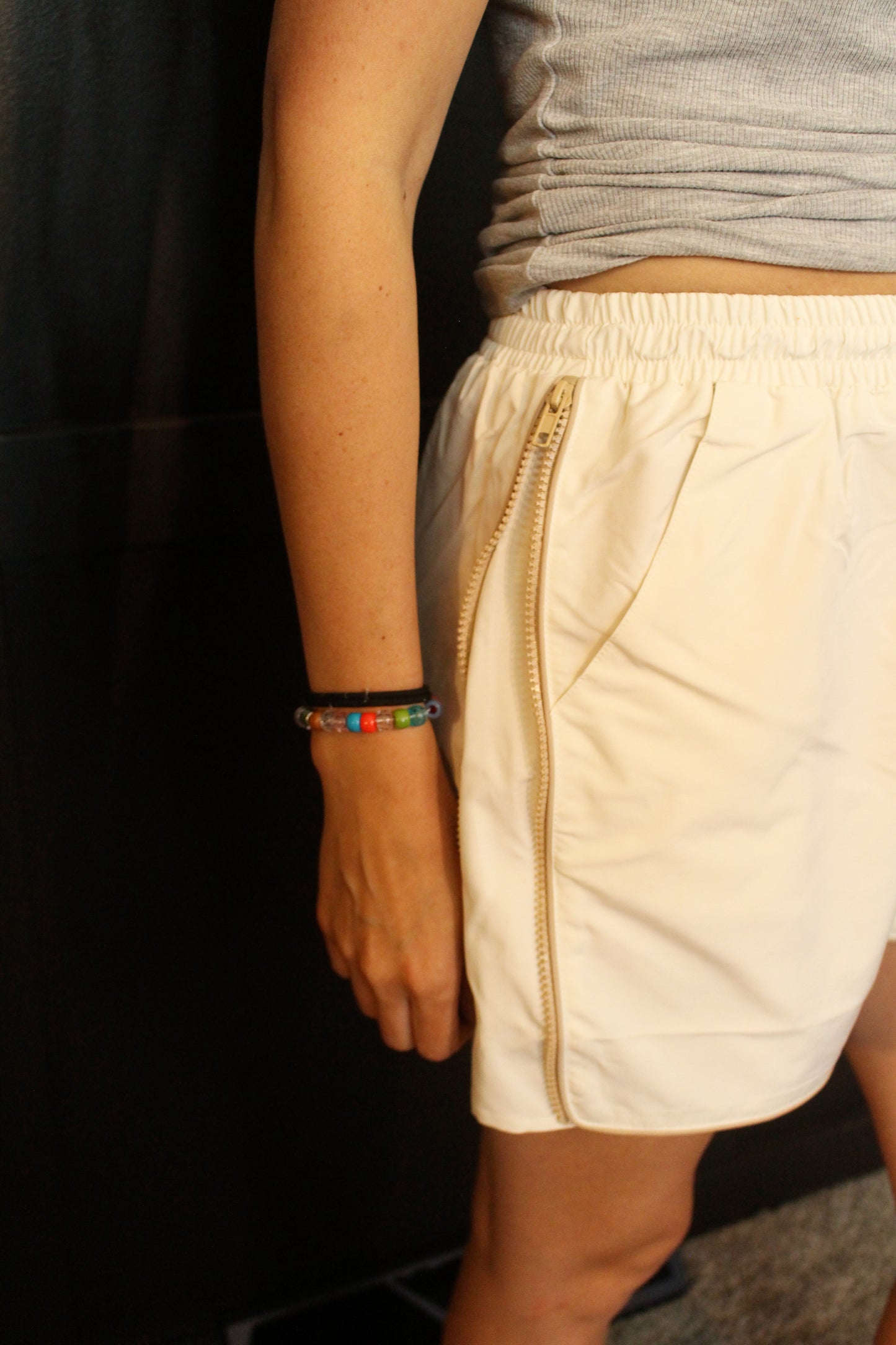 Cotton Piping-Trimmed Side-Zip Drawstring Shorts: Cream