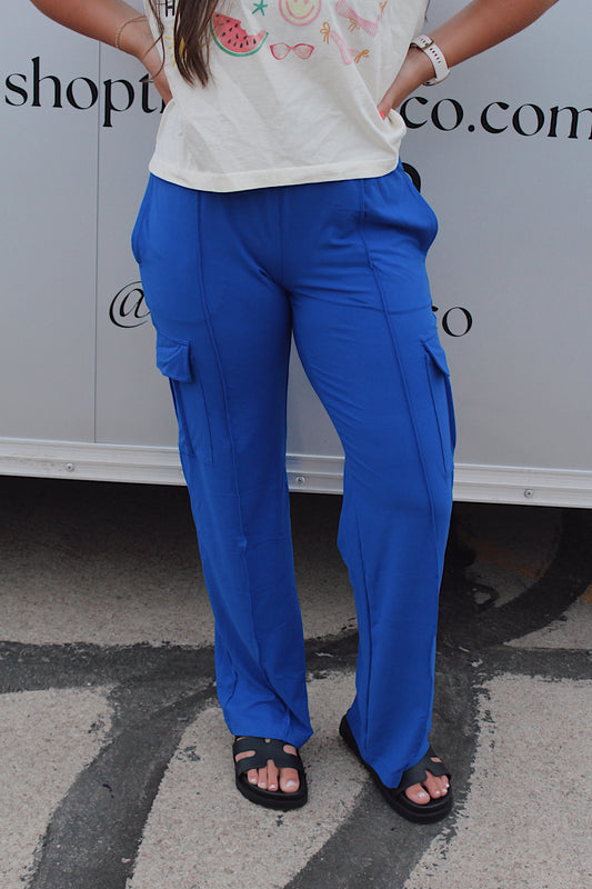 Butter Straight Leg Cargo Sweatpants: Royal Blue