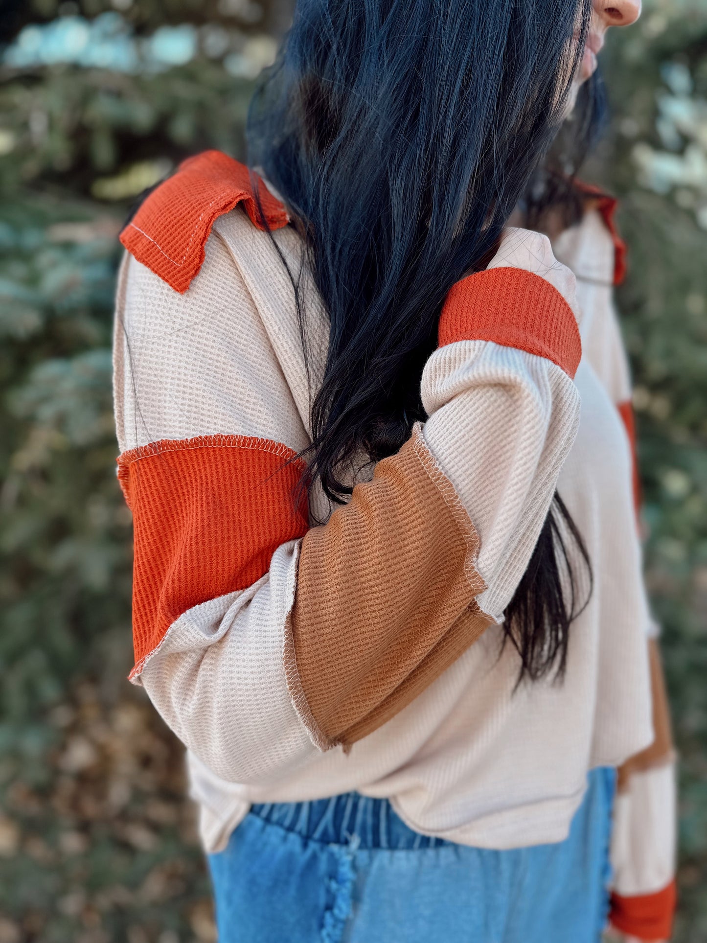 Thermal Color Block Collared Top