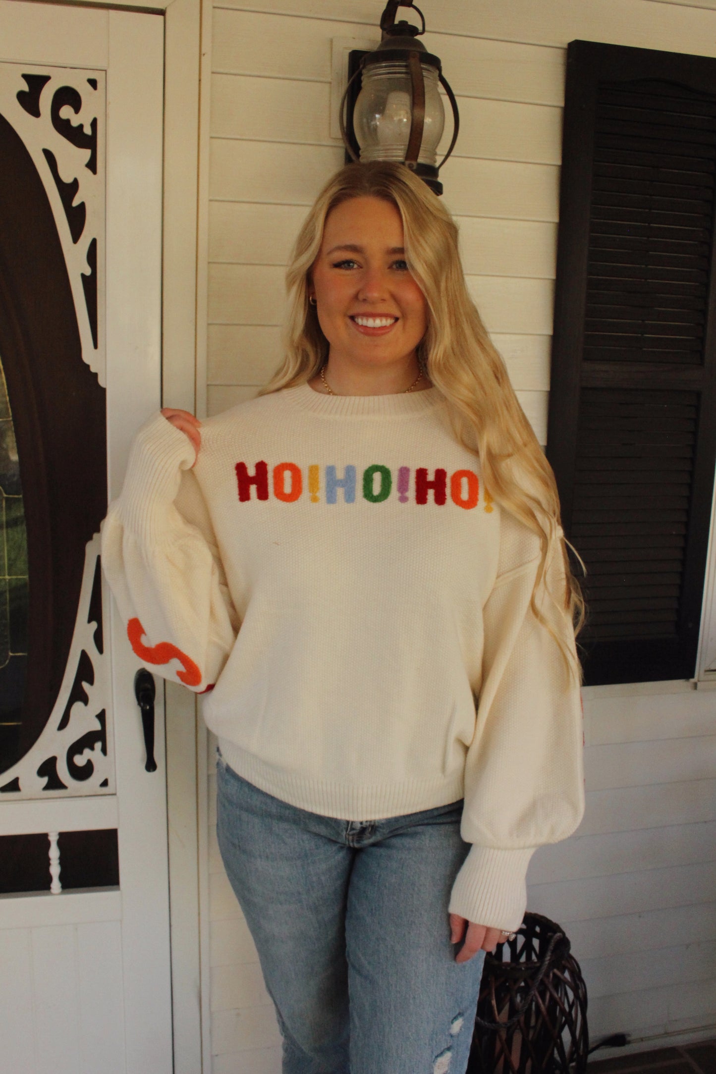 Oversize Christmas Sweater with Lettering: Ivory-Multi