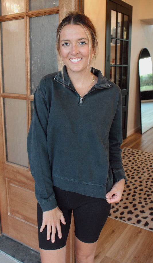 Half Zip Long Sleeve Sweatshirt (Black)