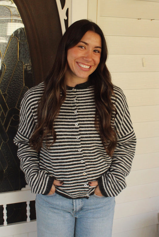 Piper Cardigan - Mini Striped : Charcoal