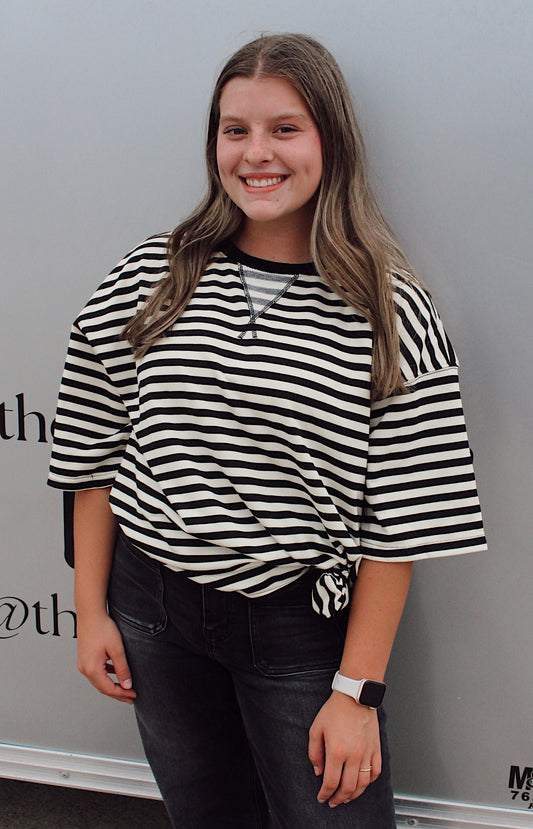 Striped Oversized Short Sleeve Top