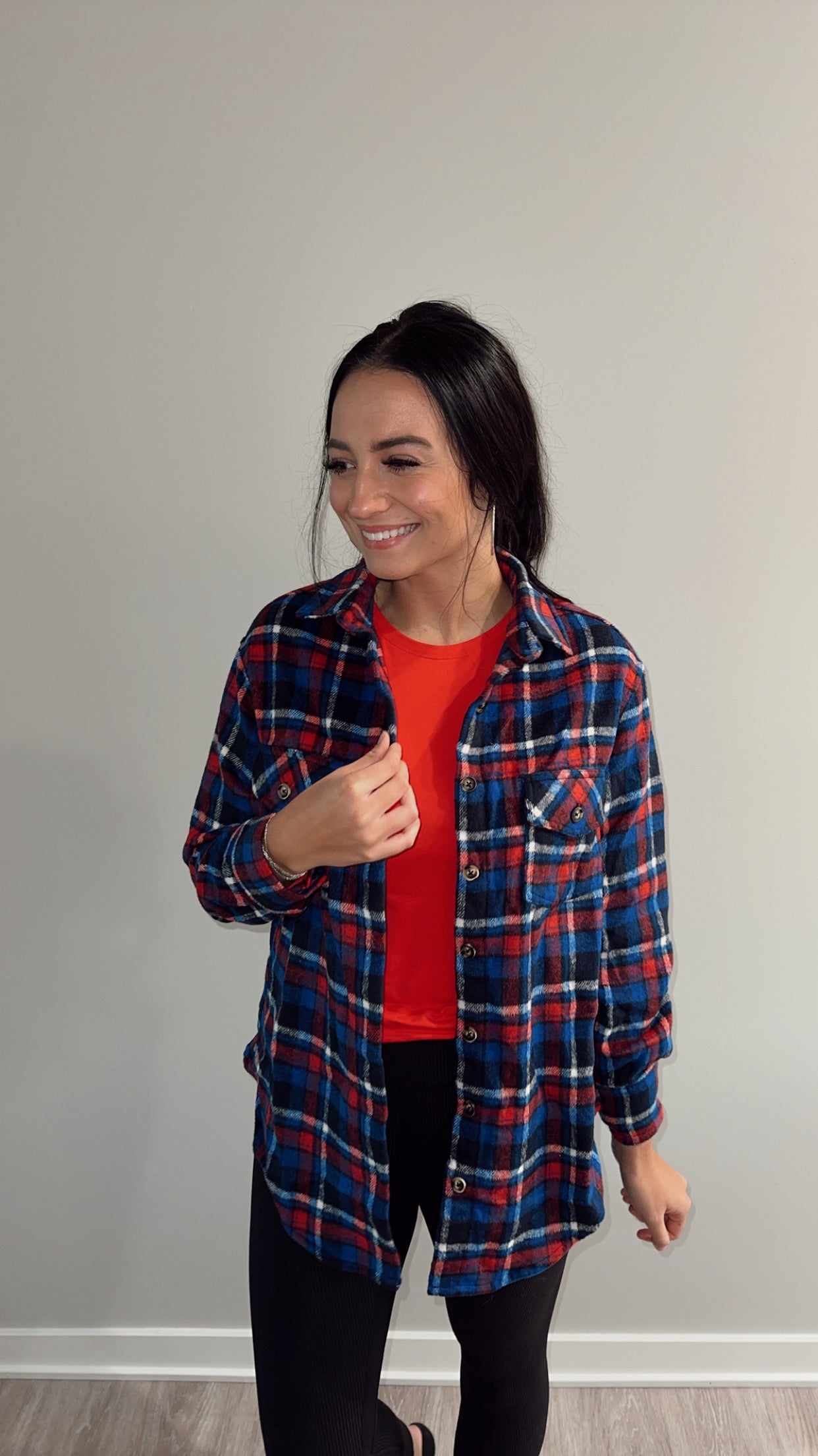 Plaid Flap Pocket Button Up Shacket