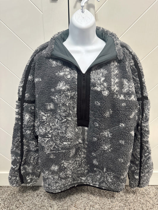 Floral Sherpa Fleece Half-Zip Pullover Jacket