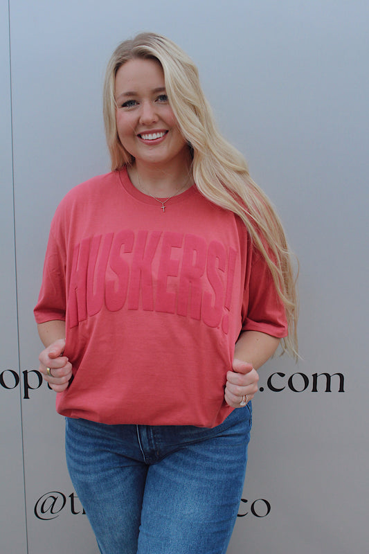 Nebraska Huskers Mono Puff Ink Red Heavyweight Tee