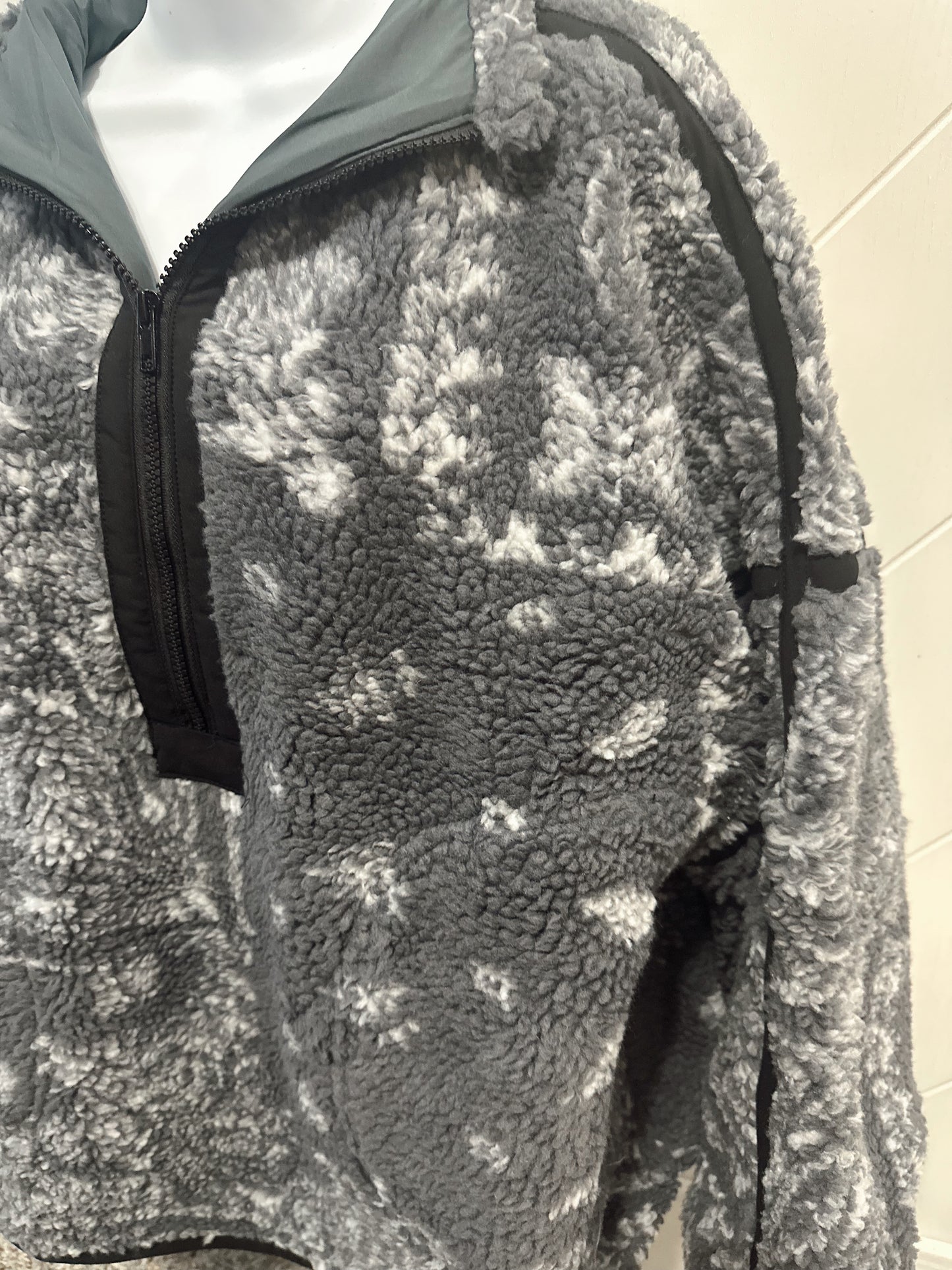 Floral Sherpa Fleece Half-Zip Pullover Jacket