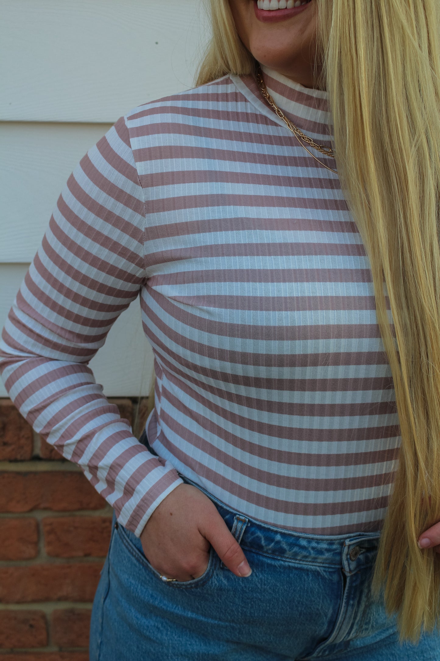 Striped Print Textured Long Sleeve