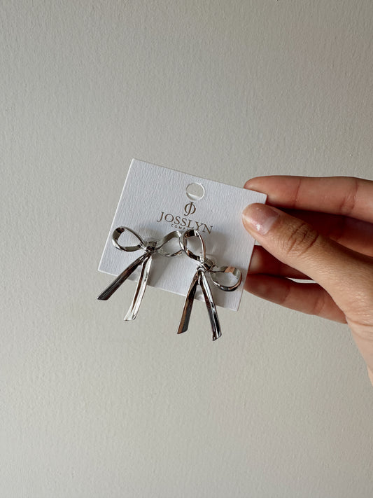 Bow Stud Earrings - Silver