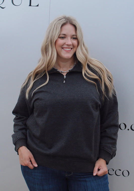 Acid Wash Fleece Half Zip Pullover - Black (PLUS SIZE)
