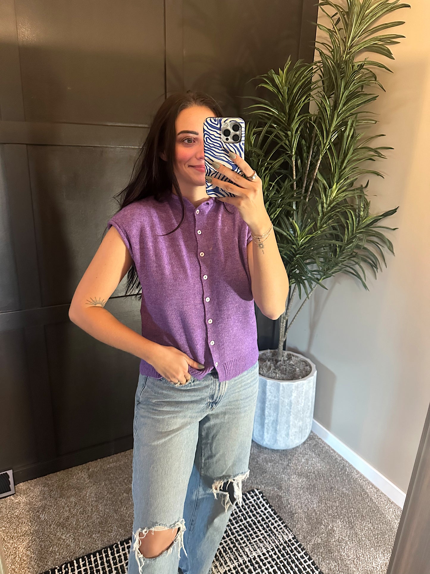 Piper Vest Cardigan: Purple