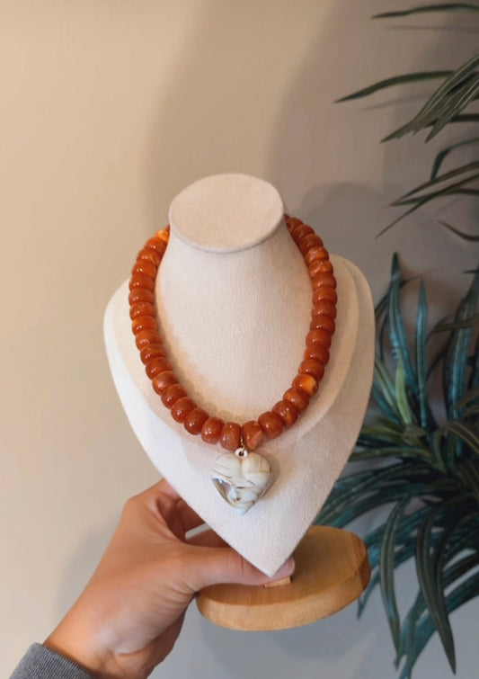 Heart Pendant Resin Beaded Necklace