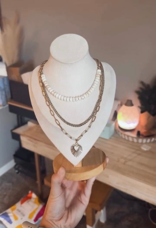 Resin Bead Golden Heart Layered Necklace: Gold