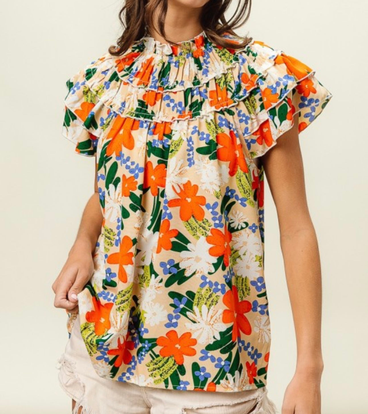 Multi Color Floral Print Woven Top
