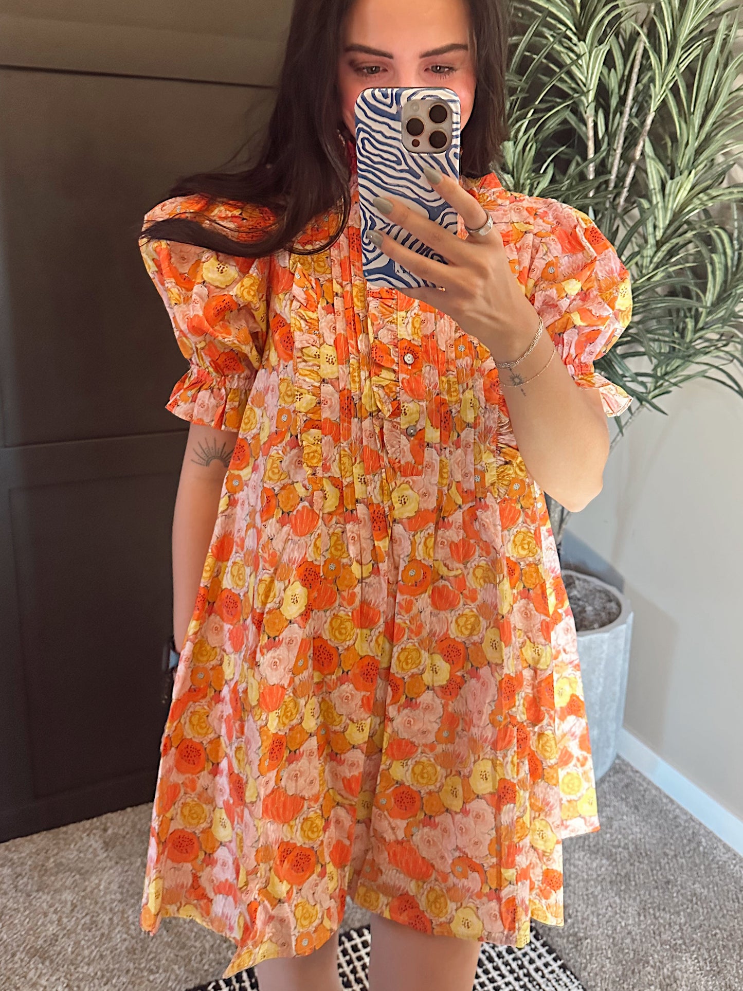 Floral Print Puff Sleeve Mini Dress