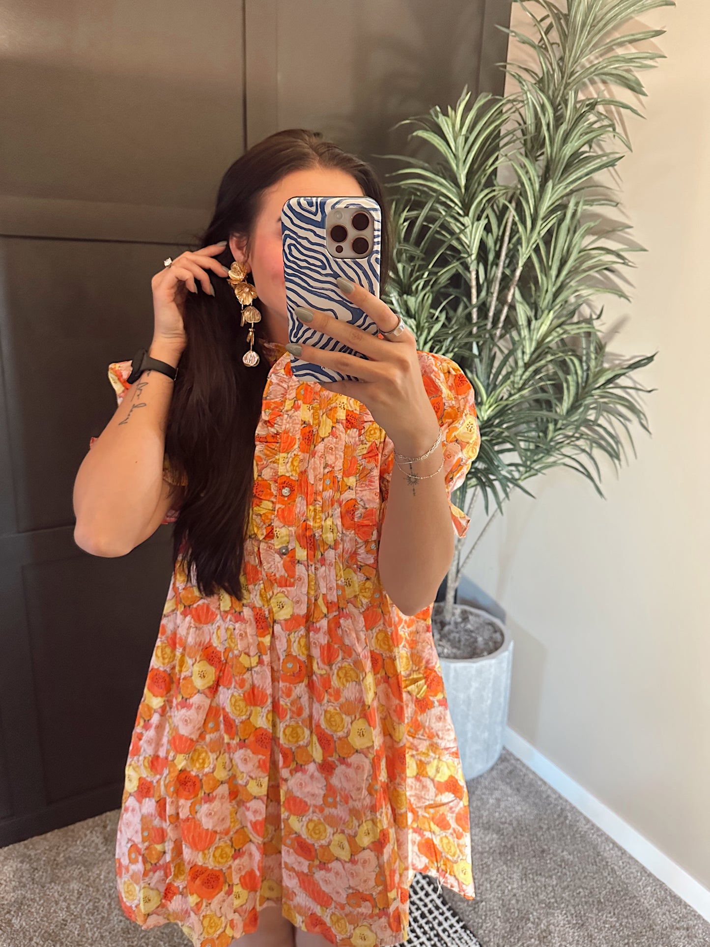 Floral Print Puff Sleeve Mini Dress