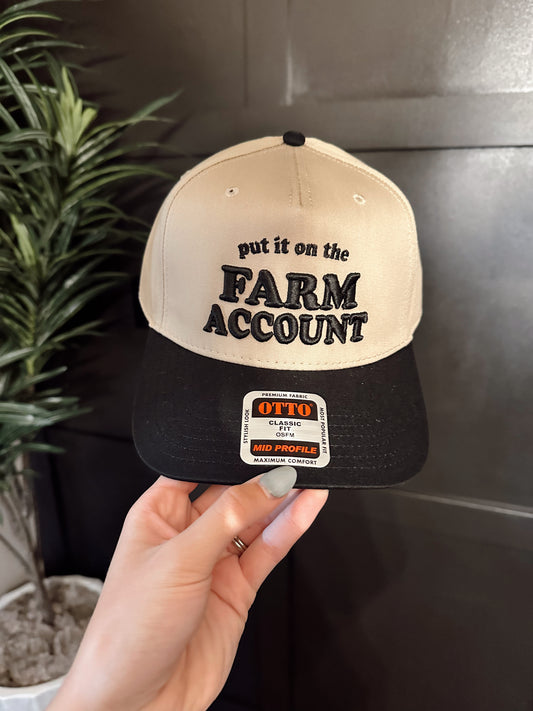 Put It On The Farm Account Trucker Hat in Black/Tan