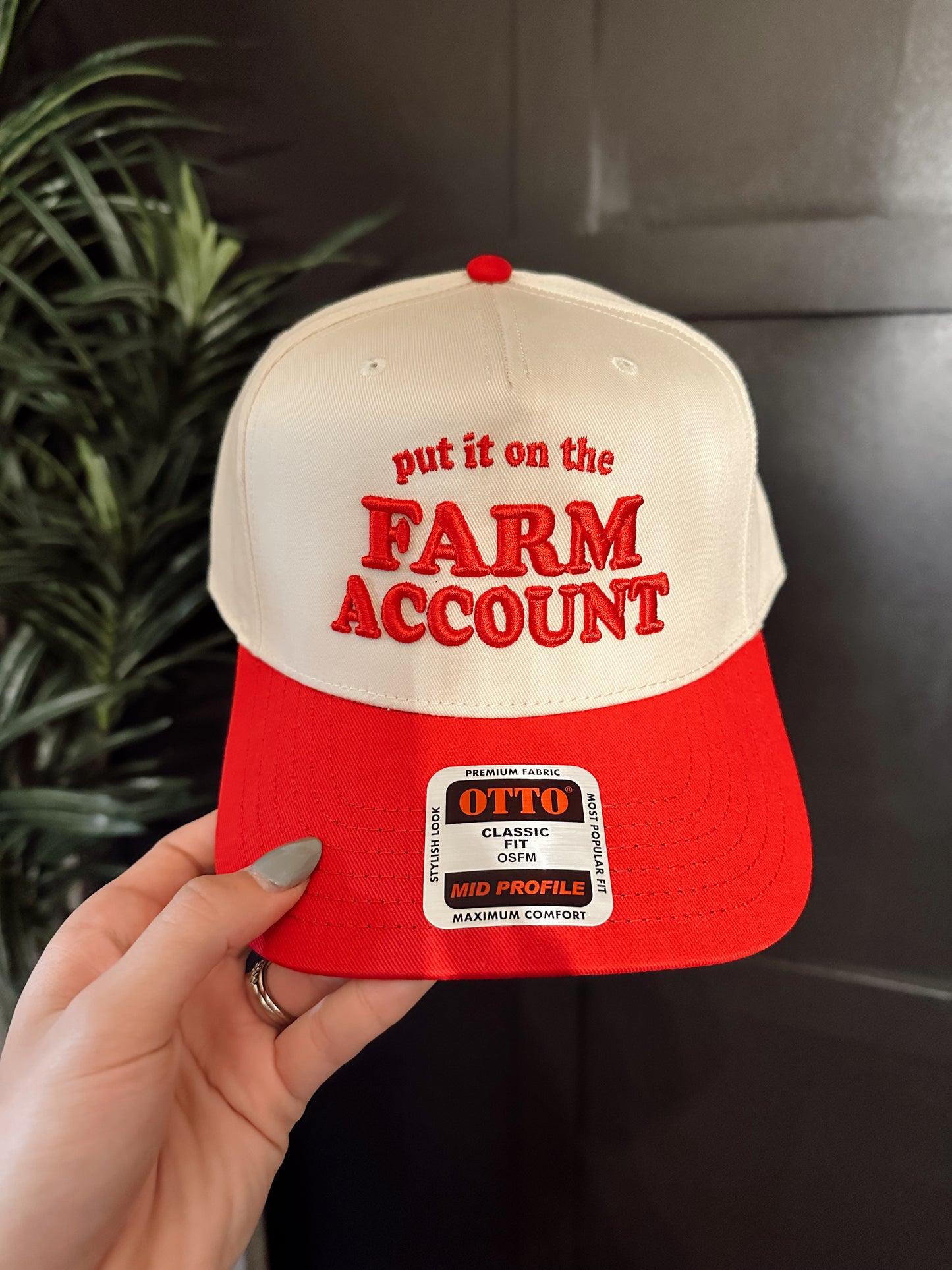 Put It On The Farm Account Trucker Hat in Red/Natural