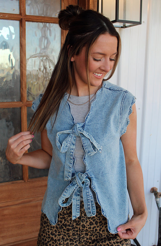 Iris Denim Scalloped Tie Vest