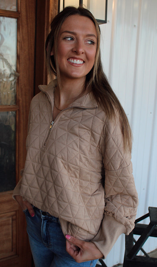 Perri Textured Half Zip-Up Pullover : Taupe