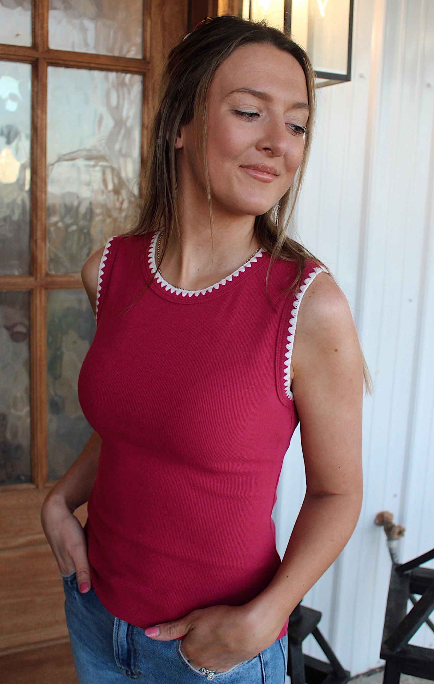 Embroidered Magenta Tank