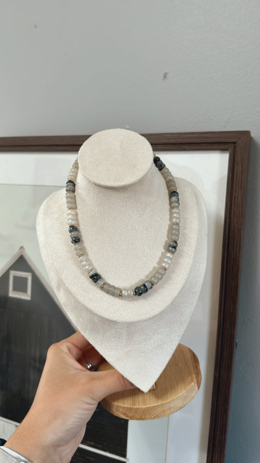 Multi-Color Beaded Necklace: Grey