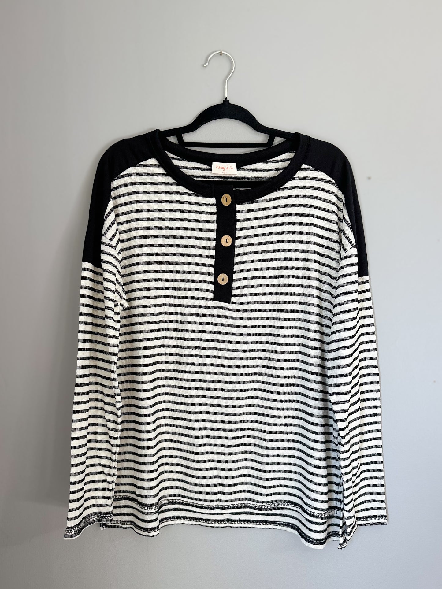 Striped Henley Long Sleeve (plus size)