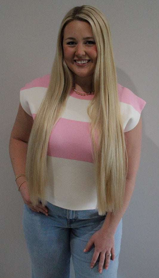 Luna Striped Color Block Top - Blush