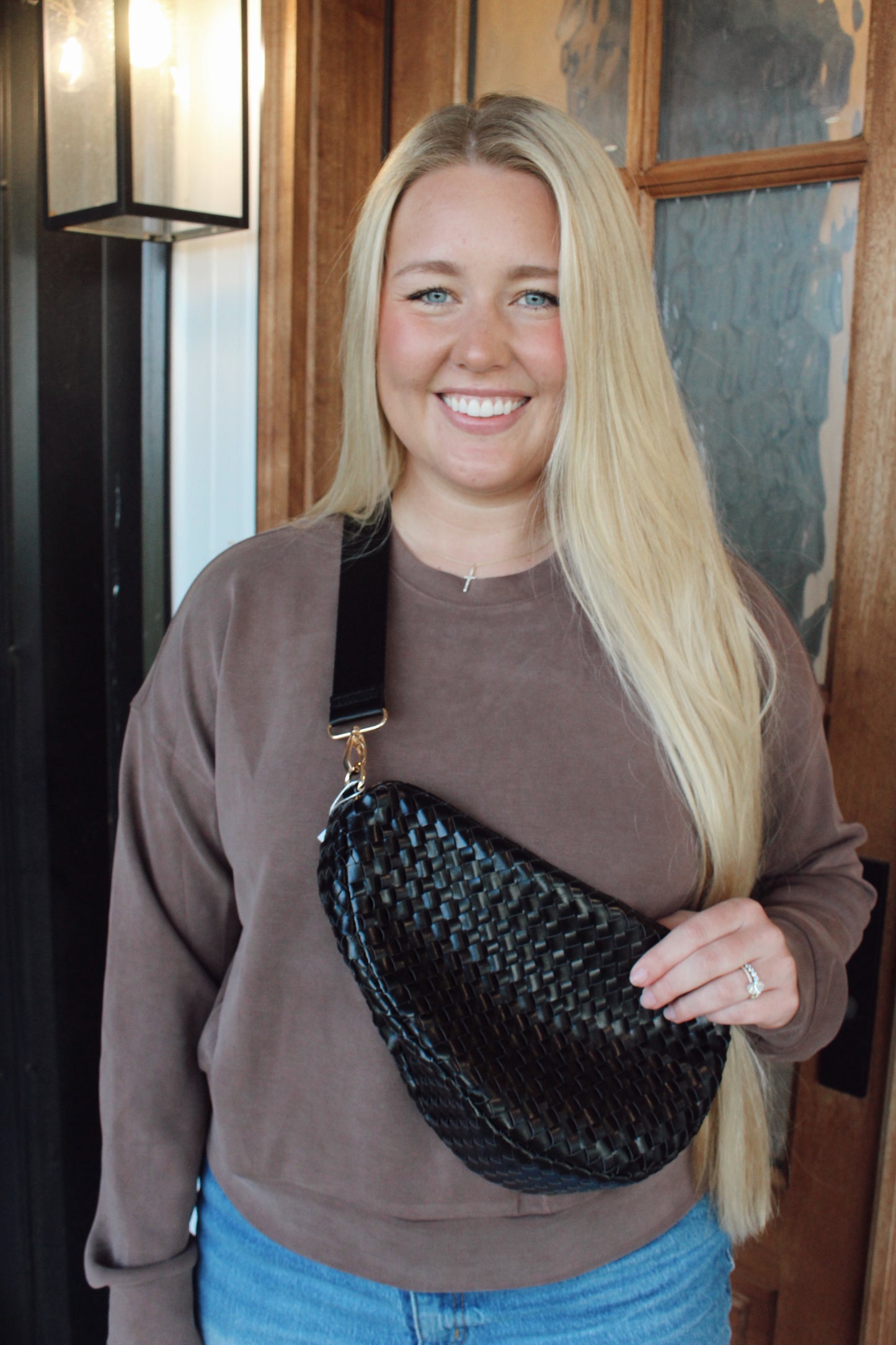 Romee Woven Saddle Bag: Black