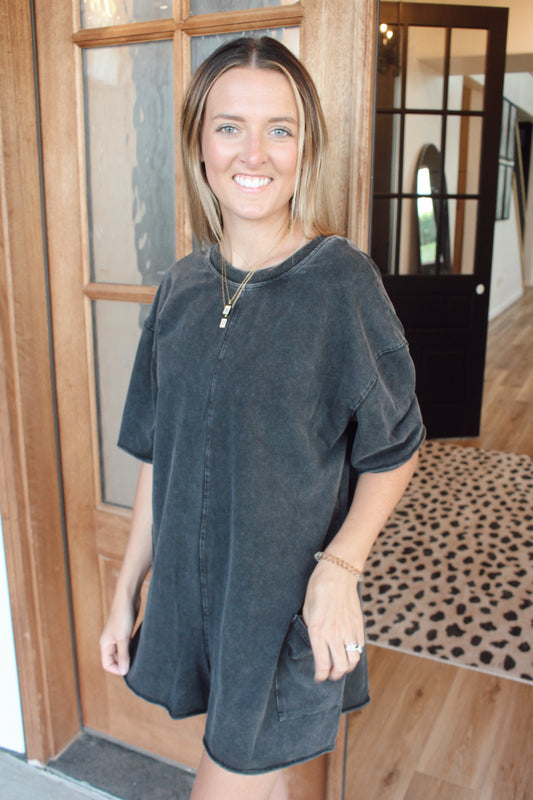 Short Sleeve Back Open Vintage Washed Romper