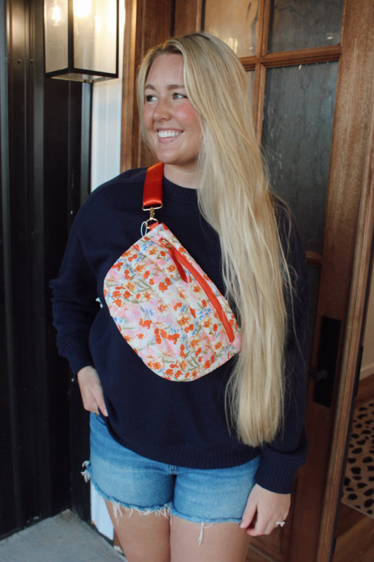 Jolie Puffer Belt Bag : Mango Floral Watercolor