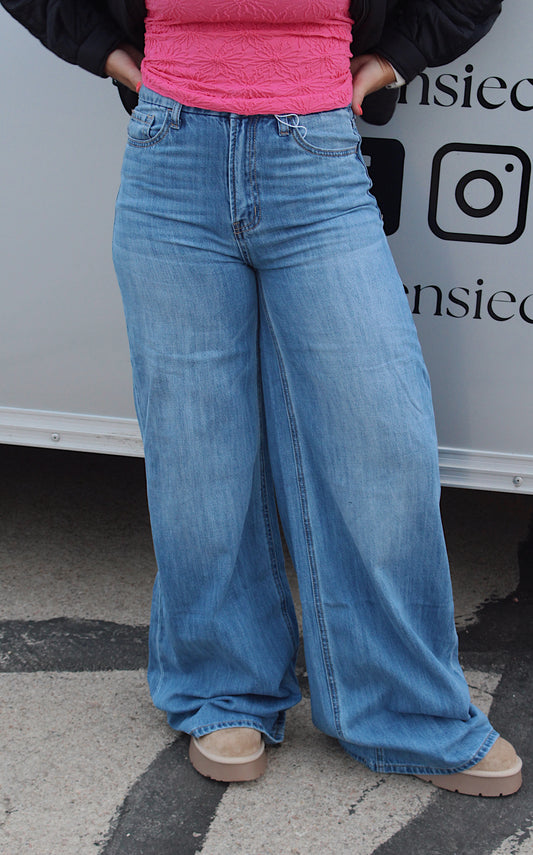 Super High Rise Wide Leg Jeans- Vervet by Flying Monkey