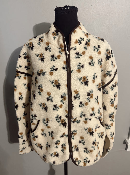 Oversized Floral Printed Casual Fleece Jacket