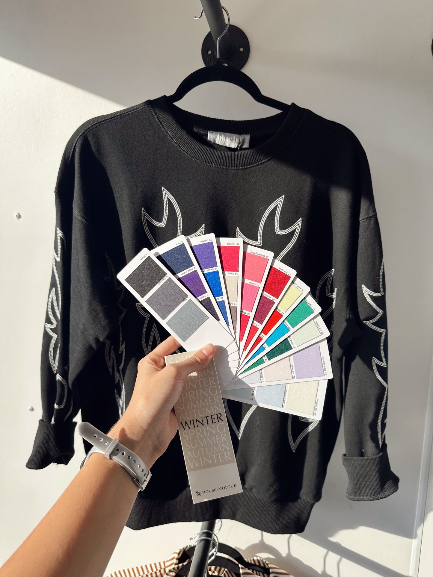 Western Boots Stitch Pullover Sweatshirt: Black