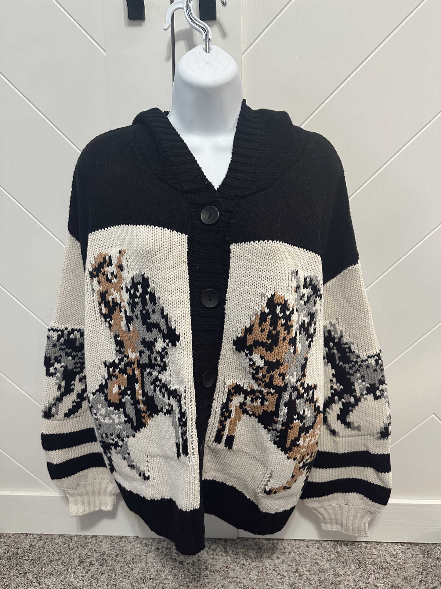 Horse Pattern Hooded Cardigan