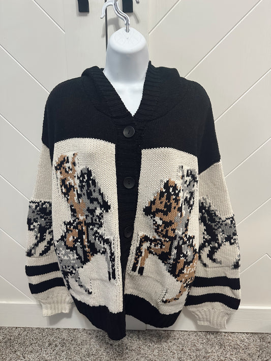 Horse Pattern Hooded Cardigan