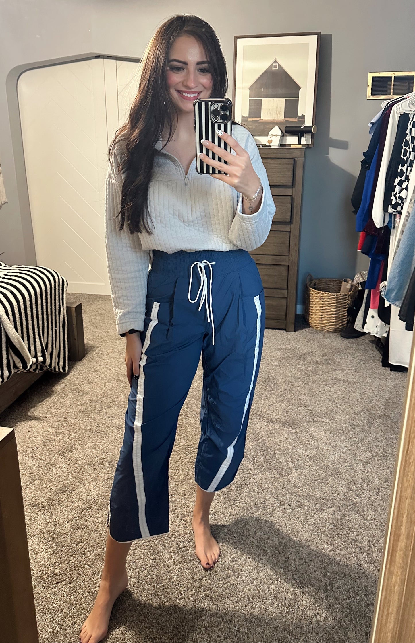 Racer Stripe High-Waisted Knit Pants