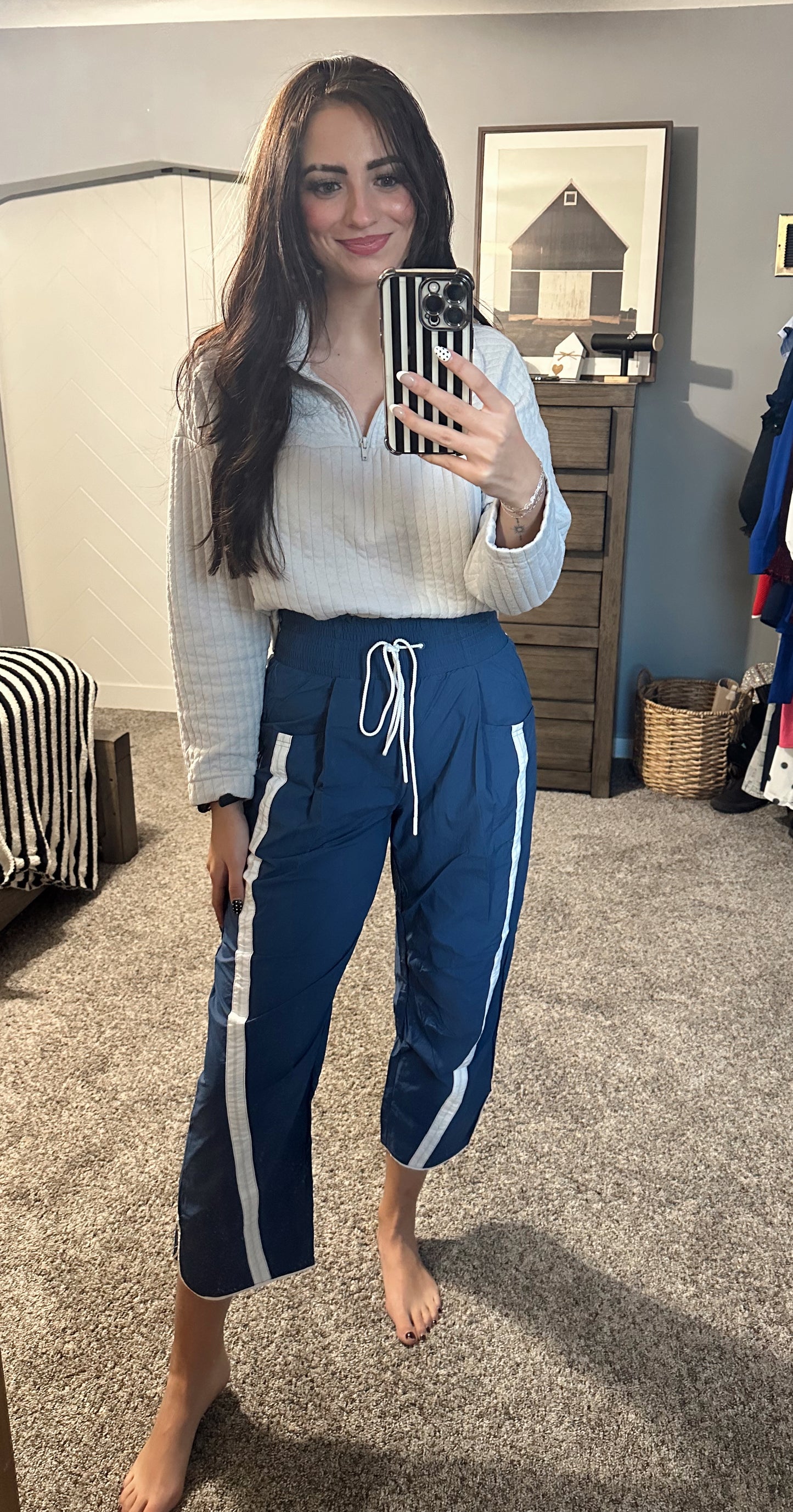 Racer Stripe High-Waisted Knit Pants